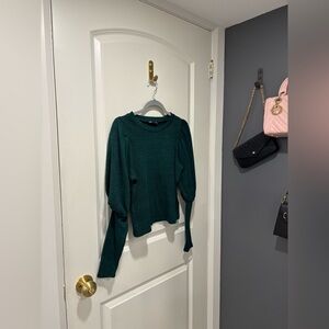 Zara Puff Sleeve Sweater in Pine Green